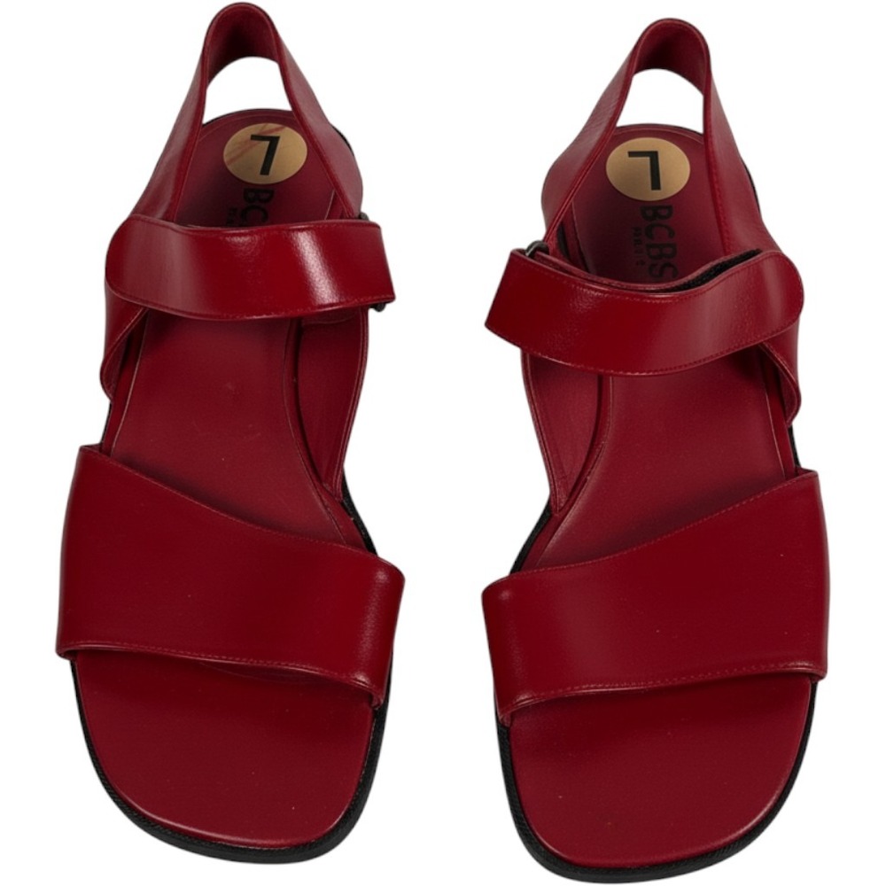 New VTG 90's BCBG Paris Flat Sandals Women's 7 Red Leather Slingback  Brazil